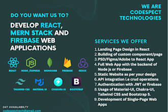 make websites in mern stack reactjs nodejs firebase redux