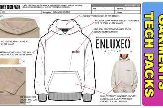 do garments tech pack, fashion sketch and mockup