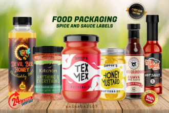 design jar labels, food labels, spice, sauce packaging, or cosmetic label