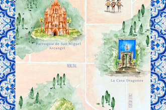 make custom watercolor map for wedding invite, itinerary or schedule of events