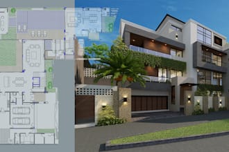 create floor plan and 3d render with bali tropical design