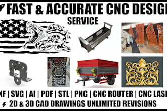 create cnc dxf, 2d and 3d cad drawings for laser cutting, plasma and wood router