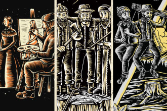 draw vintage xylografi woodcut and conspiracy concept