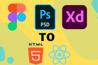 convert figma, xd, psd to react js, nextjs with tailwind, bootstrap
