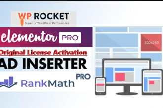 install wp rocket, rank math pro, elementor pro