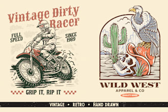 draw vintage retro illustration design t shirt and clothing