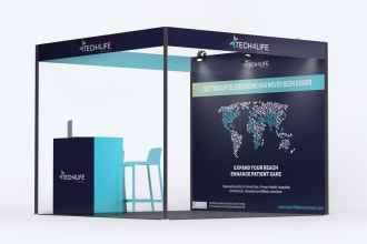 create trade booth design, stand banner, branding backdrop