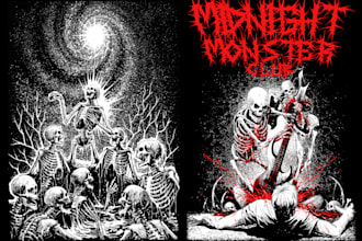 draw dark art, illustration, skull, horror, t shirt metal