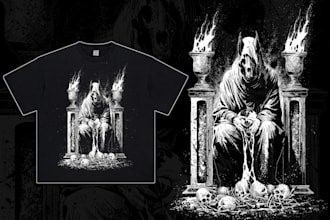 draw death metal skull illustration for t shirt or merch