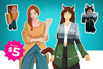 draw your minecraft, roblox skin to anime art avatar