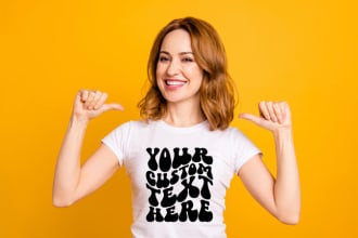 create retro groovy t shirt custom wavy text design for you