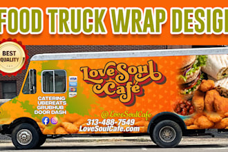 design stylish food truck wrap, food trailer wrap, or food van wrap design