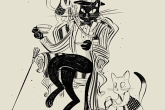 draw illustration in ink vintage style