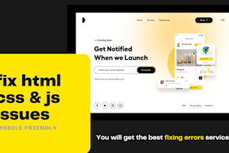 fix html css js bugs, errors and mobile responsive issue