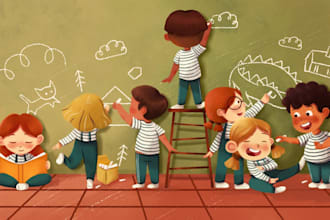 create cute children book illustration and book cover