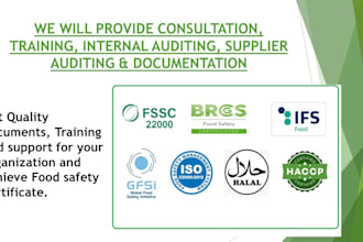 provide consultancy, training and documentation of haccp, fssc, iso, brc, ifs