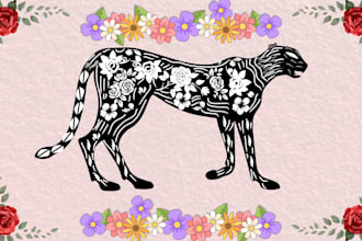 illustrate botanical and animal linocut vector illustration