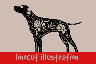 illustrate botanical and animal linocut vector illustration