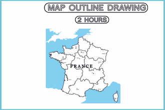 create a black and white map outline drawing, line art, vector tracing 2 hours