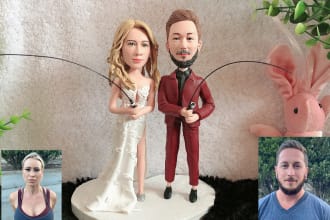 handmade clay character modeling, clay figure cake topper figurines for wedding