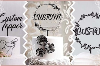 draw a custom cake toppers wooden and acrylic, stencil pattern, line art designs