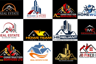 do modern real estate and construction and plumbing logo design