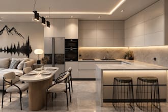 design kitchen interior in 3d and realistic render