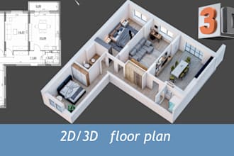 draw a 2d and 3d floor plan