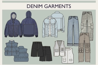 create denim technical sketches and tech packs