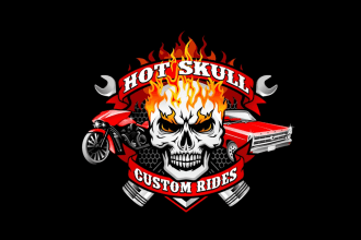 design unique and creative skull custom rides logo for your business