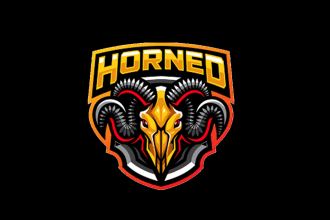 design creative skull goat head mascot logo with satisfaction guaranteed