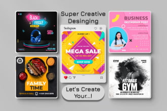 do modern social media post designs, product ads, banners