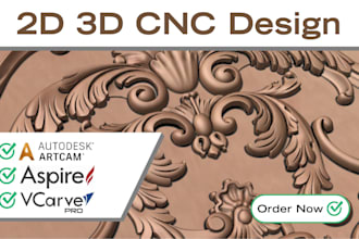 do cnc designs 2d 3d in aspire, vcarve pro and artcam gcode cnc programming