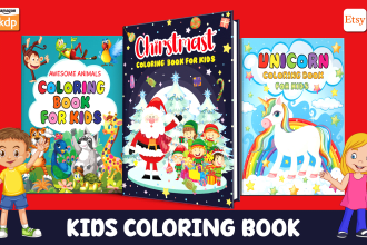 design kids coloring book covers and worksheet interior pages for KDP etsy