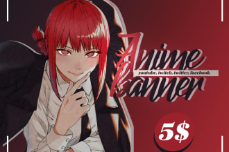 design anime youtube, twitch, twitter, facebook banner