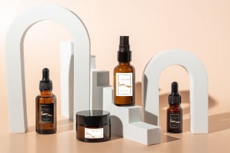 modern product label oil bottle and mockup packaging design