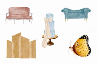 draw watercolor illustration and cliparts