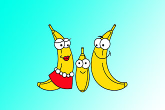 make eye catching banana character logo design without any copyright concept