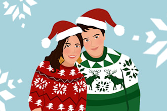 draw portrait illustrations for couple or family