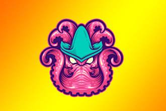 design realistic business octopus sport mascot logo with creative concepts