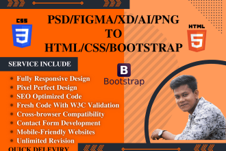 convert psd to html, xd to html, figma to html css bootstrap responsive website