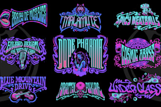 draw stoner, psychdelic, doom, trippy, rock art style logo for your band