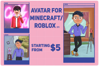 draw a cartoon avatar or profile pic of minecraft,roblox,etc