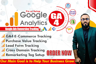 setup google analytics 4, ga4 ecommerce tracking, ads conversion tracking by GTM