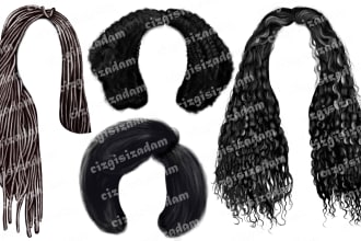 draw african american curly hair, dreadlocks, sausage plait hair