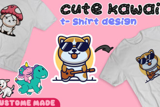 draw cute kawaii cartoon t shirt design and merch design