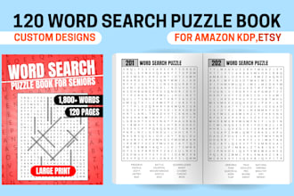 design custom word search puzzle books with book cover for KDP paperback