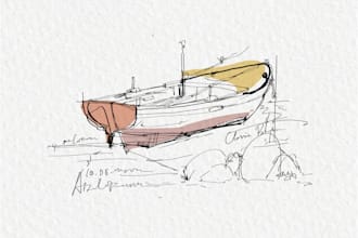 create a boat line art illustration in my style
