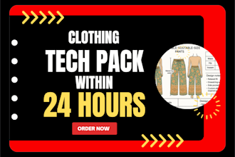 create fashion apparel clothing tech pack and mockups
