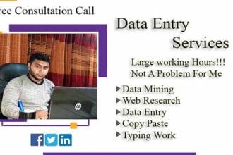 do data entry in excel, web scraping, mining, find email list addresses